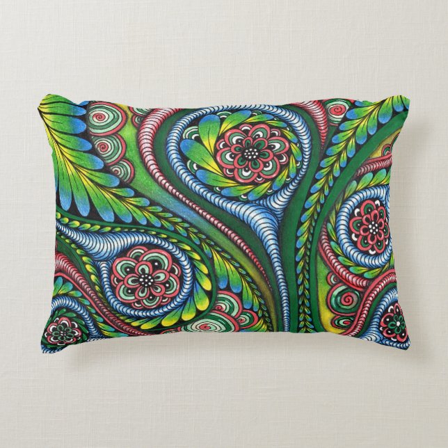 Almohada Lumbar de Jardín Zentangle Psicodélico -  (Anverso)