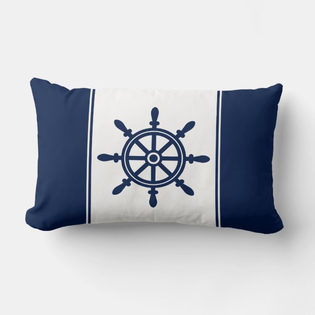 Almohada lumbar de la rueda del barco azul de la m (Anverso)