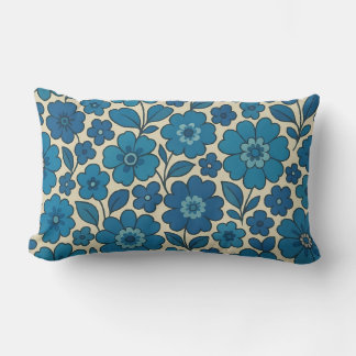 Almohada lumbar de lanzamiento floral retro azul