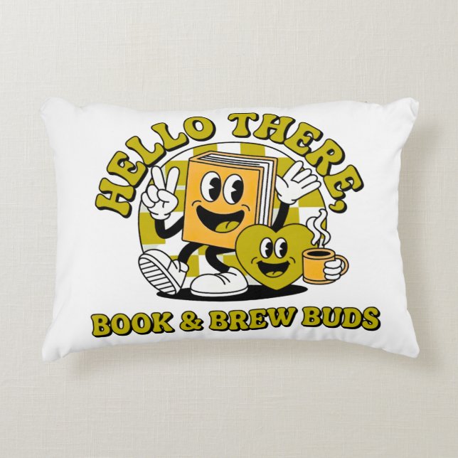 Almohada Lumbar de Lectura Retro Book & Brew Buds (Anverso)
