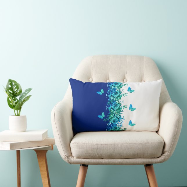 Almohada lumbar de mariposa floral azul (Silla)