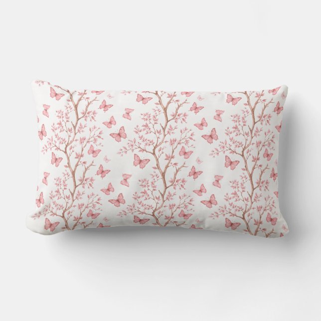 Almohada Lumbar De Mariposas Y Flores (Anverso)