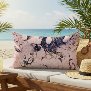 Almohada Lumbar de Mármol Elegante Rosa y Dorado N