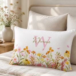 Almohada lumbar de monograma de flor silvestre
