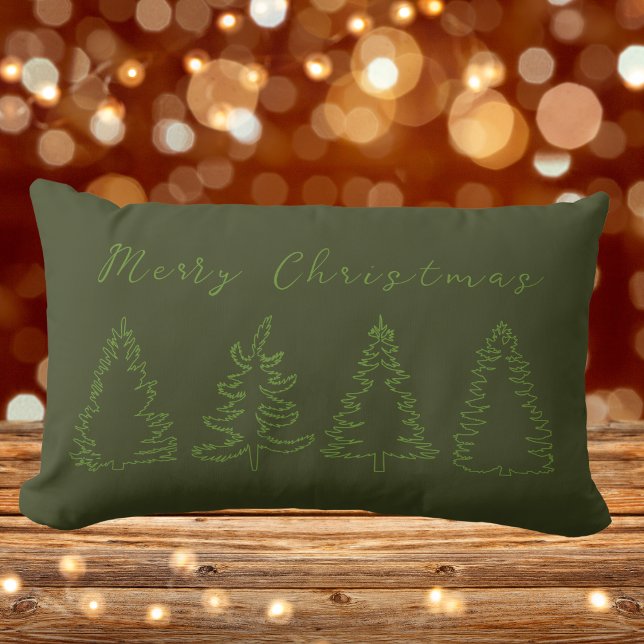Almohada Lumbar de Navidad Verde Rústica de Pino A (Merry Christmas, Vintage Pine Tree Rustic Green Lumbar Pillow)