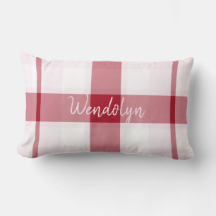 Almohada lumbar de niña de cuadros rosa rojo
