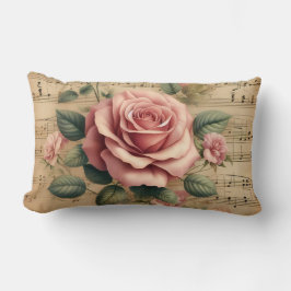 Almohada lumbar de notas musicales de rosa rosa vi