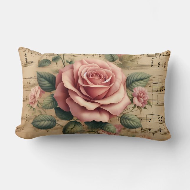 Almohada lumbar de notas musicales de rosa rosa vi (Anverso)