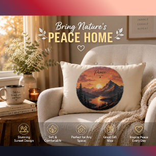 Almohada lumbar de paisaje de montaña con puesta d
