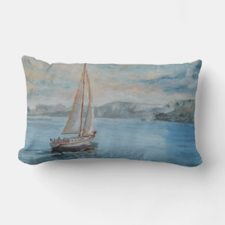 Almohada lumbar de paisaje marino náutico azul sua