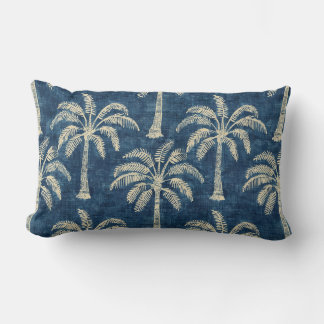 Almohada lumbar de palmeras Índigo azul y crema