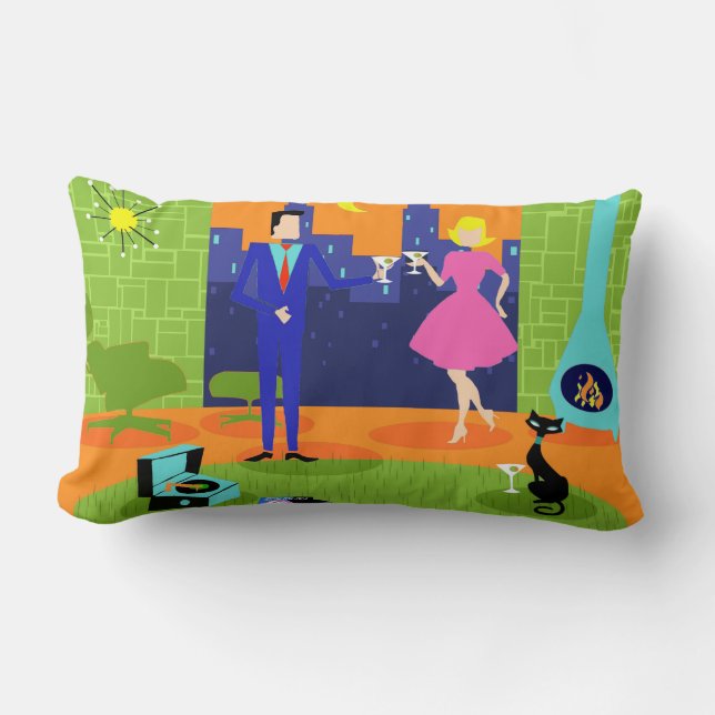 Almohada lumbar de pareja romántica retro (Anverso)