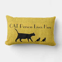 Almohada lumbar de persona gato amarilla y negra