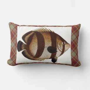 Almohada lumbar de plaid naranja roja para tirar