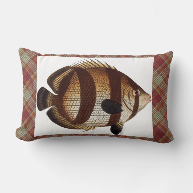 Almohada lumbar de plaid naranja roja para tirar (Anverso)