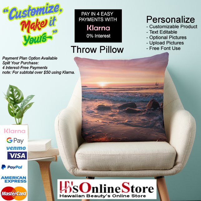 Almohada lumbar de poliéster Sunset Beach 37 (Sunset Beach Square Polyester Large Pillow 37.)