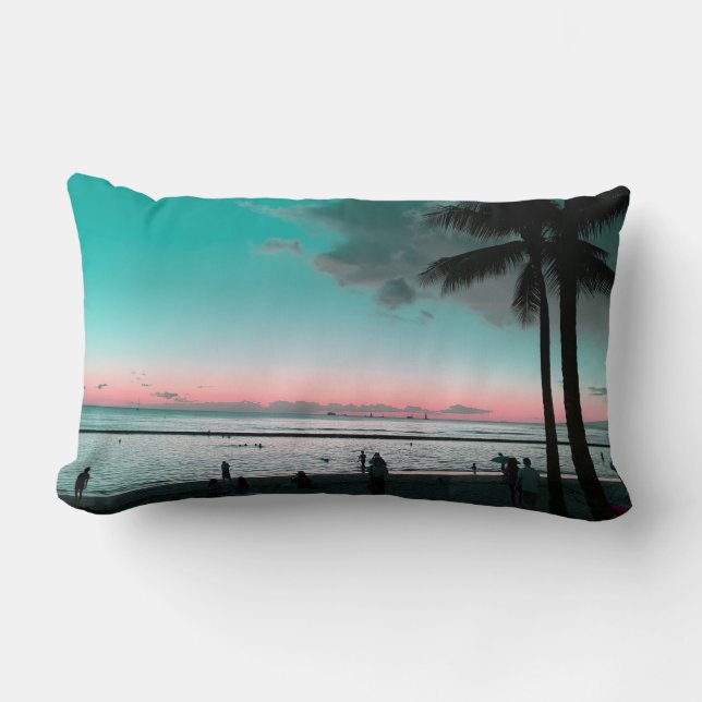 Almohada lumbar de puesta de sol hawaiana soñadora (Anverso)