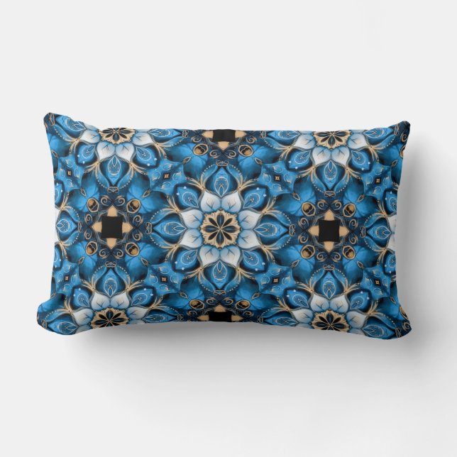Almohada lumbar de seda Sapphire Reverie (Anverso)