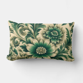 Almohada lumbar decorativa floral ornamental verde