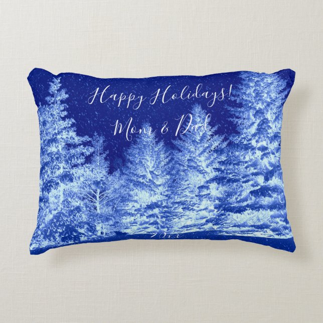 Almohada lumbar del árbol de Navidad azul neón (Anverso)