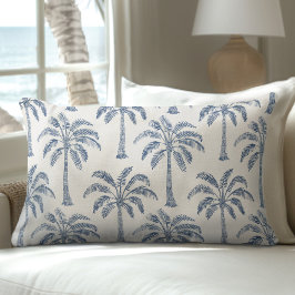 Almohada lumbar del árbol de palmeras azul y blanc