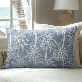 Almohada lumbar del árbol de palmeras azul y blanc