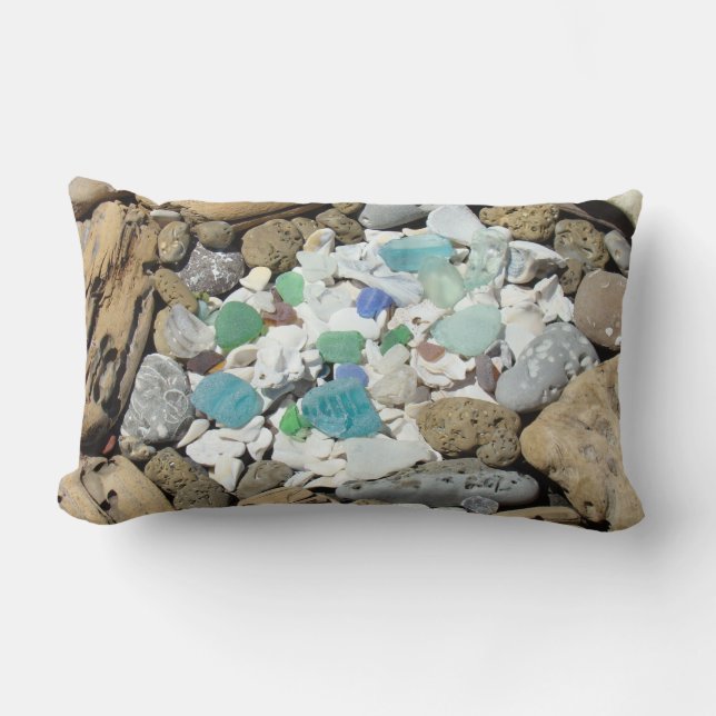 Almohada lumbar diseñador con conchas de playa (Anverso)