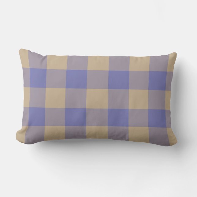 Almohada lumbar exterior moderna a cuadros azules  (Anverso)