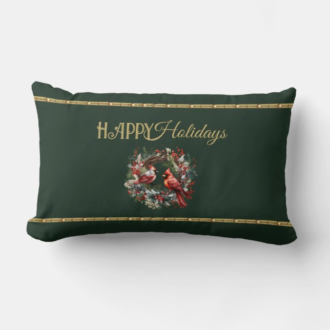 Almohada Lumbar Feliz Festejos con Corona de Carde (Anverso)