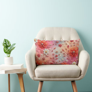 Almohada lumbar floral bordada romántica
