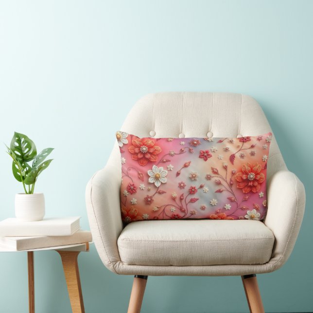 Almohada lumbar floral bordada romántica (Silla)
