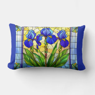 Almohada lumbar floral de iris azul artificial