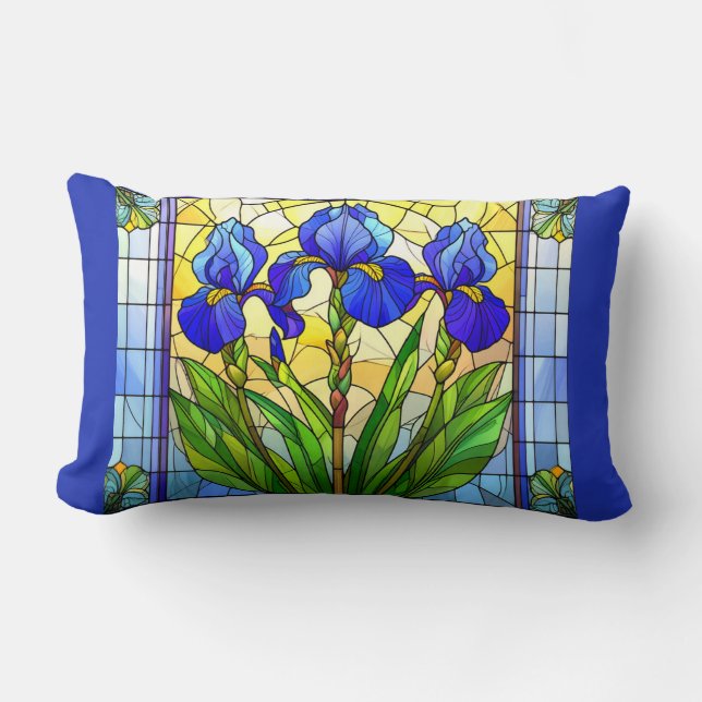 Almohada lumbar floral de iris azul artificial (Anverso)