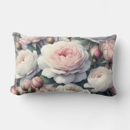 Almohada lumbar floral de peonía rosa suave