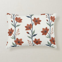 Almohada lumbar floral de terracota y azul marino
