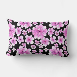Almohada lumbar floral rosa y negra