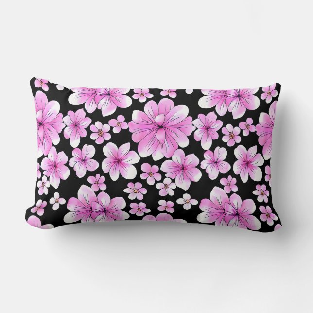 Almohada lumbar floral rosa y negra (Anverso)