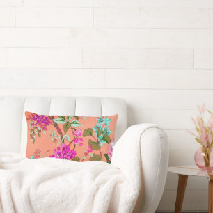 Almohada lumbar floral vintage en rosa salmón