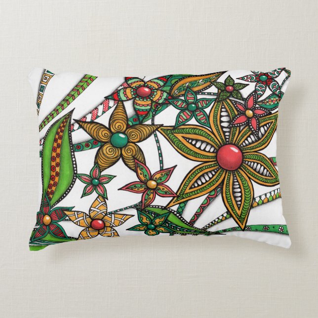 Almohada Lumbar Floral Zentangle Artística de Dobl (Anverso)