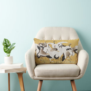 Almohada Lumbar Grullas Doradas Elegancia Japone