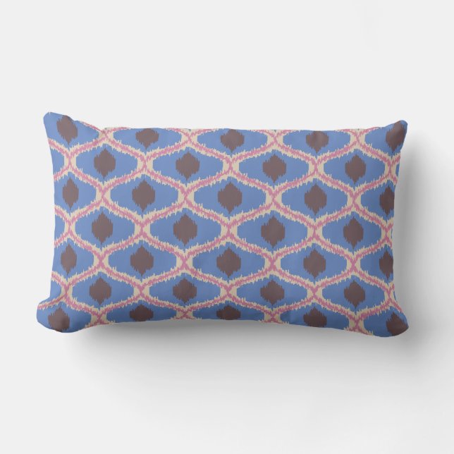 Almohada Lumbar Ikat Geométrica Rosa Azul (Anverso)