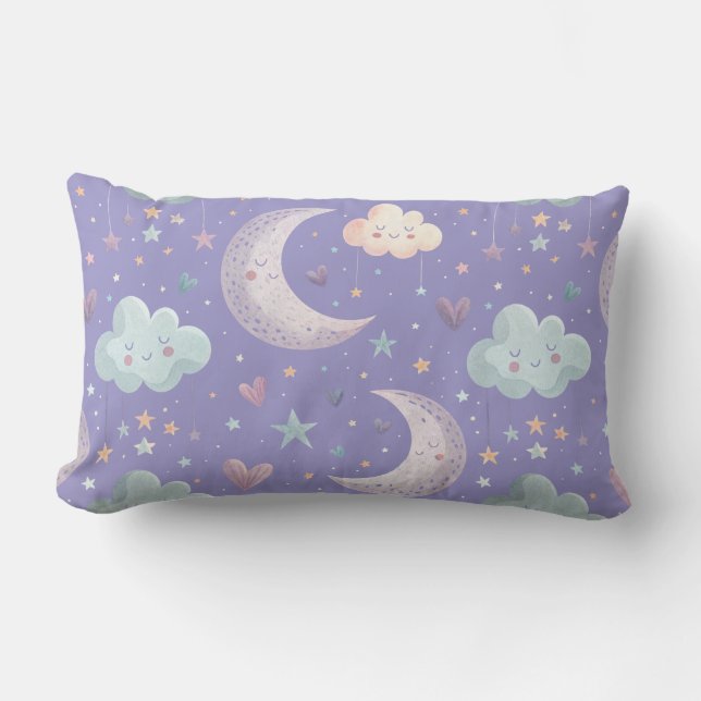 Almohada Lumbar Luna y Nubes Moradas (Anverso)