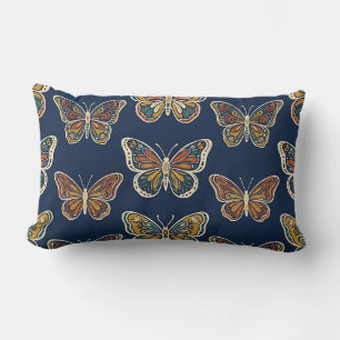 Almohada Lumbar Navy Mariposa Boho Decoración