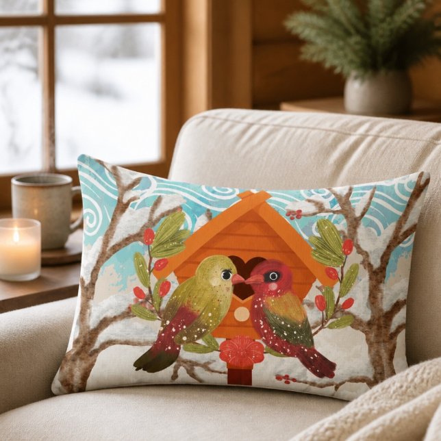 Almohada Lumbar Pájaros de Amor en Invierno (Subido por el creador)