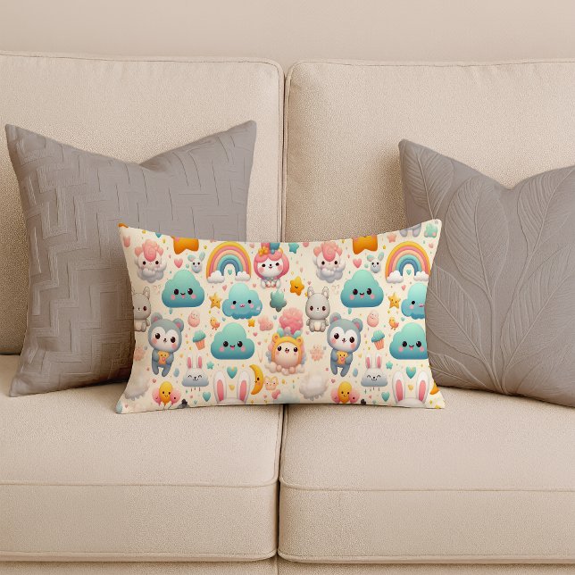 Almohada Lumbar para Guardería Caprichosa Pastel d (Kawaii Bunny Pastel Whimsical Nursery Lumbar Pillow)