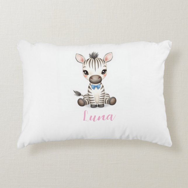Almohada lumbar para nursery de cebra bebé | Nombr (Anverso)
