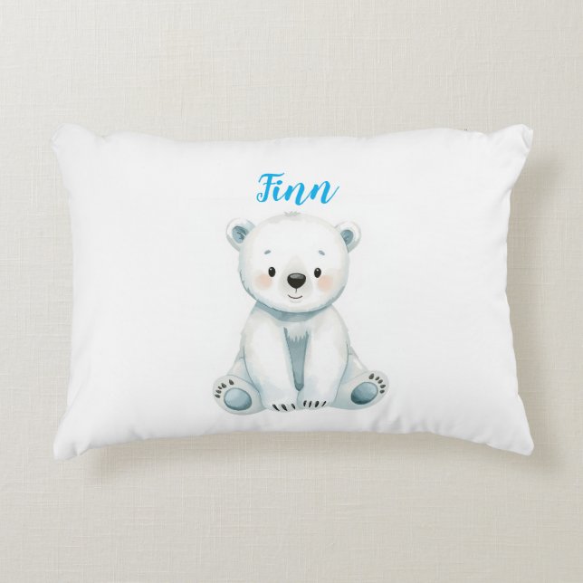 Almohada lumbar para nursery de osito polar bebé | (Anverso)