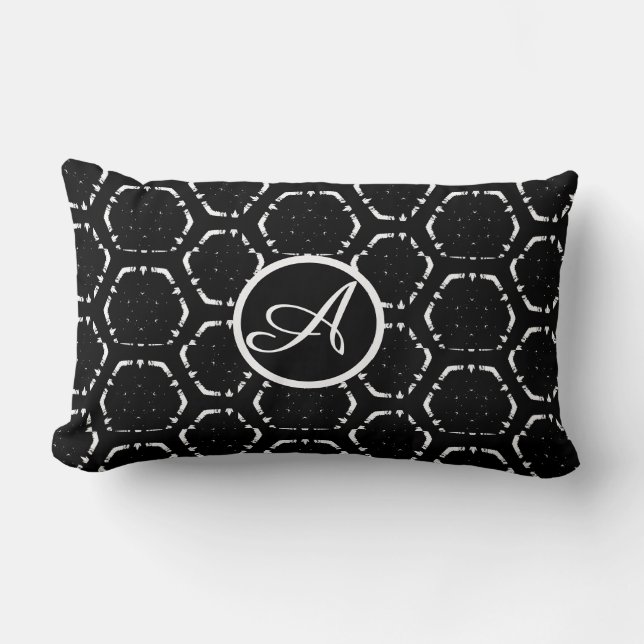 Almohada lumbar personalizada con monograma en B&W (Anverso)