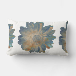 Almohada lumbar reversible Blue Daisy/Beige sólido