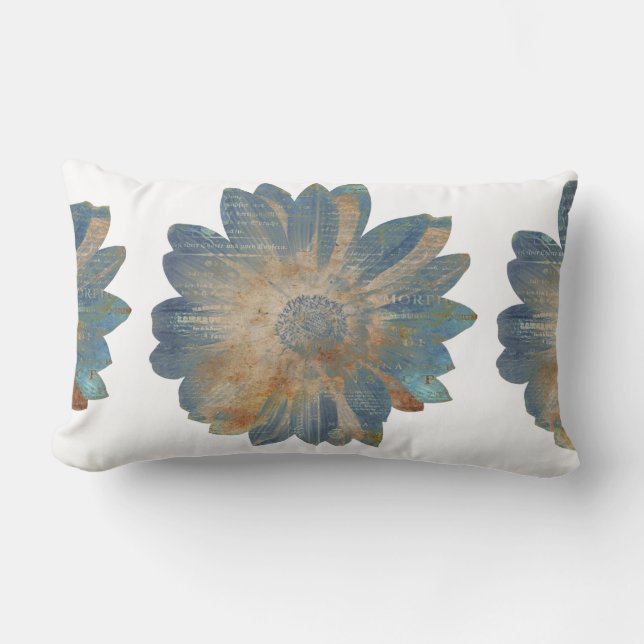 Almohada lumbar reversible Blue Daisy/Beige sólido (Anverso)